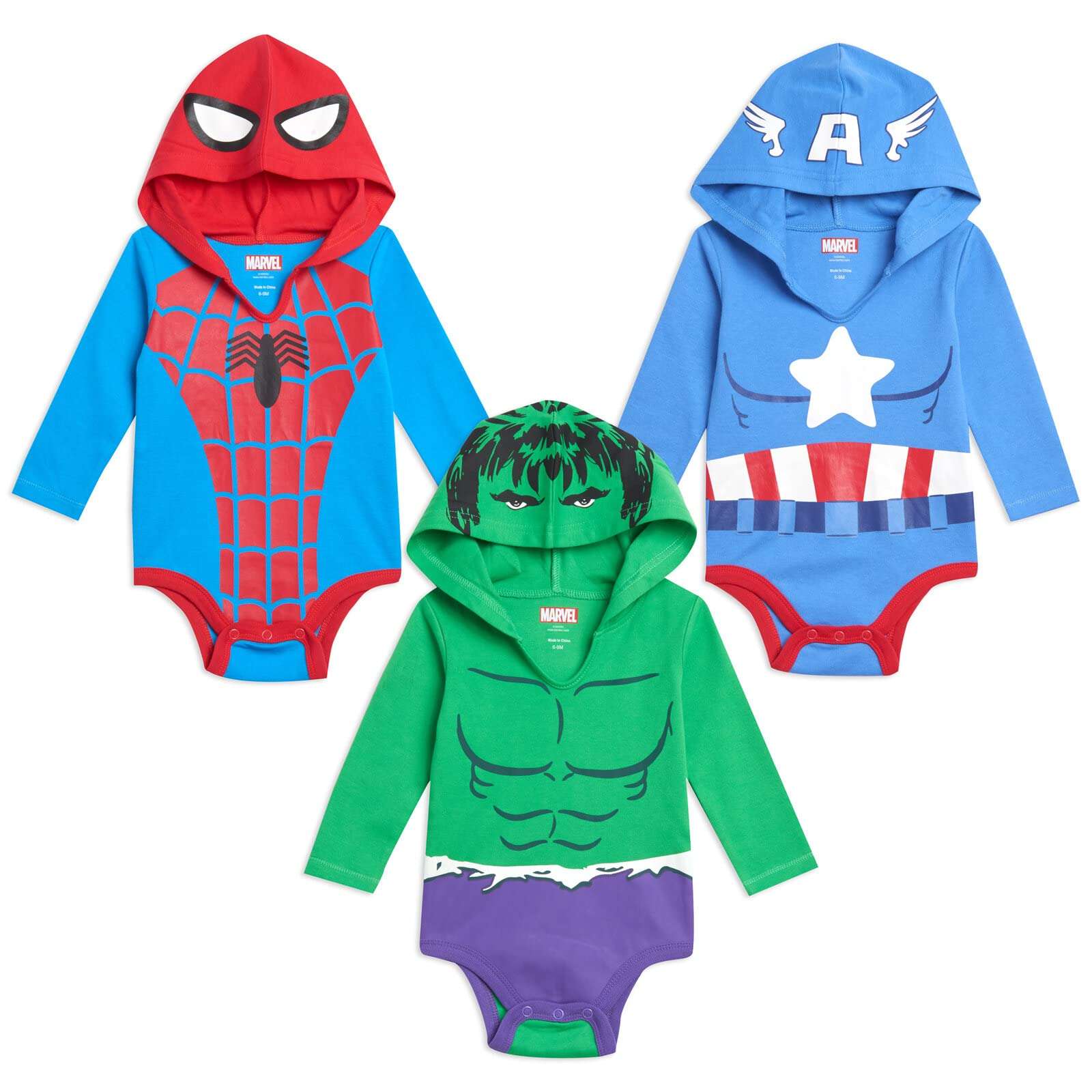 Marvel Avengers Baby Cosplay Hooded Bodysuits 3-Pack Newborn to Infant - Image 1