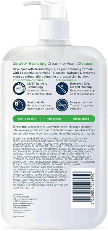 CeraVe Hydrating Cream To Foam Cleanser, Makeup Remover Face Wash For Dry Skin, Foaming Facial Cleanser With Hyaluronic Acid, Normal To Dry Skin, Fragrance Free & Non Comedogenic, 19 Fluid Ounce - Image 11