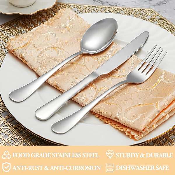 MUTNITT 30 Pcs Silverware Set Service for 6,Premium Stainless Steel Flatware Set,Mirror Polished Cutlery Utensil Sets,Durable Kitchen Eating Tableware Sets,Include Fork Knife Spoon,Dishwasher Safe - Image 2