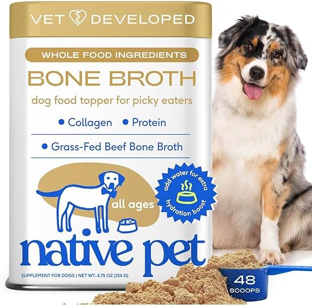 Native Pet Bone Broth for Dogs - Made with Real Beef Bone Broth, Dog Food Toppers for Picky Eaters - Provides Extra Hydration & Nutrition for Joint Strength, Immunity & Heart Health-48 Scoops - Product Image