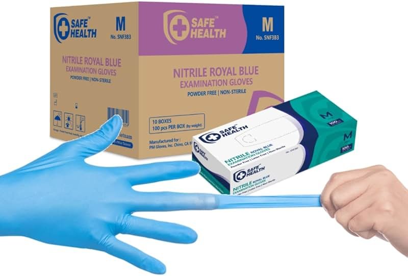 Safe Health Nitrile Exam Gloves – 4 mil, Latex-Free, Powder-Free, Disposable, Blue, Medical Grade, Food, Cleaning Use - Product Image