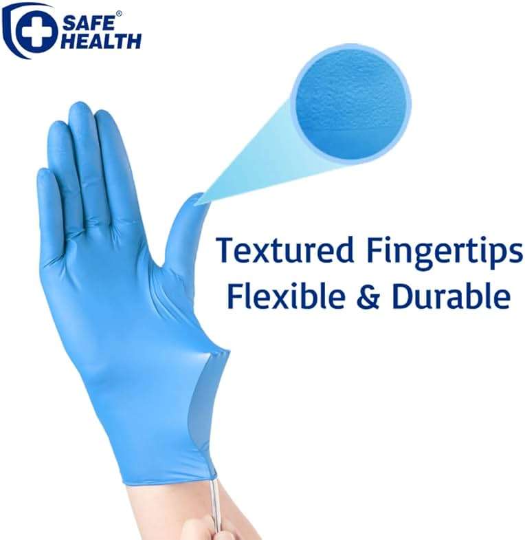 Safe Health Nitrile Exam Gloves – 4 mil, Latex-Free, Powder-Free, Disposable, Blue, Medical Grade, Food, Cleaning Use - Image 2