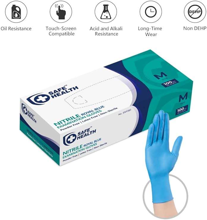 Safe Health Nitrile Exam Gloves – 4 mil, Latex-Free, Powder-Free, Disposable, Blue, Medical Grade, Food, Cleaning Use - Image 6