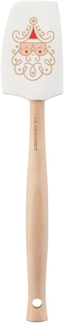 Le Creuset Silicone Noel Collection Medium Spatula, 11 1/8" x 2 1/4", White with Printed Design & Gold Foil - Product Image