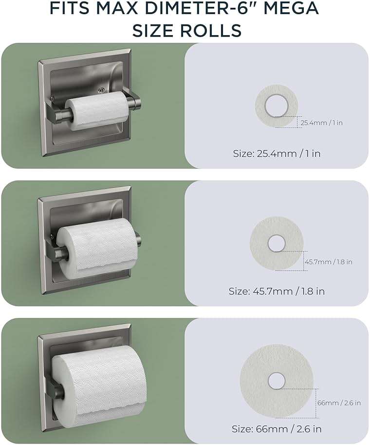 FORIOUS Recessed Toilet Paper Holder, Stainless Steel Durable Tissue Roll Holder Wall Mount for Bathroom Space Saving Design with Mounting Bracket, Wall Toilet Paper Dispenser Insert, Brushed Nickel - Image 7