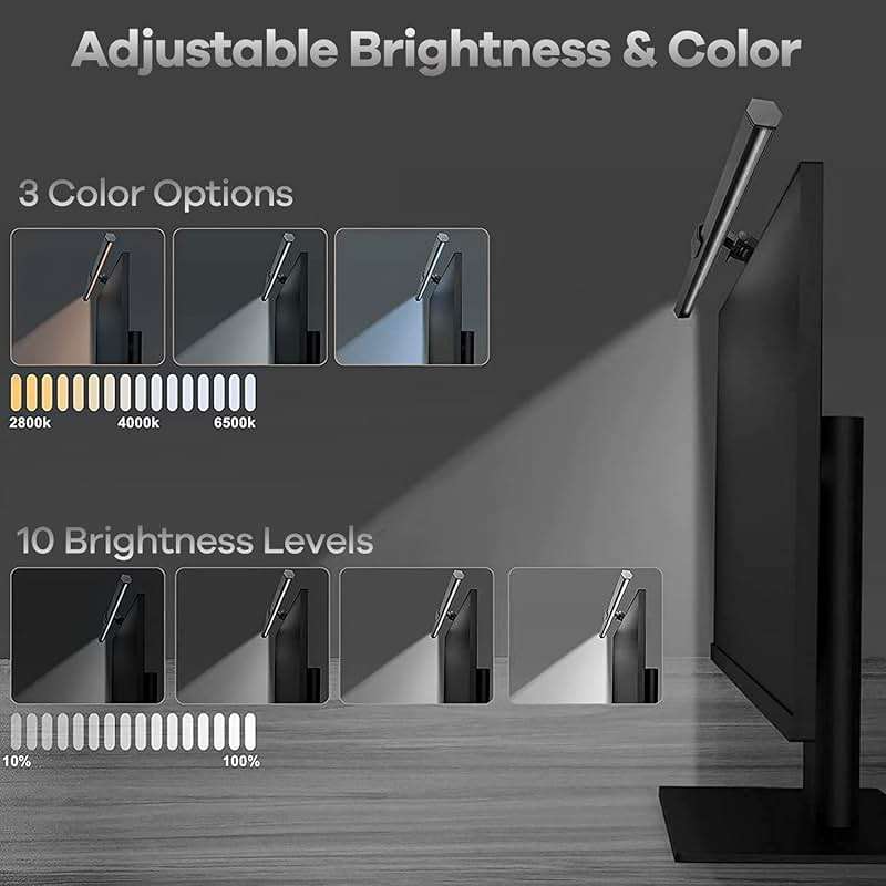 HIOUME Monitor Light Bar, USB Powered LED Computer Light for Desk/Office/Home, 3 Adjustable Color Temperature, 10 Dimming Brightness Levels, No Screen Glare, Black - Image 3