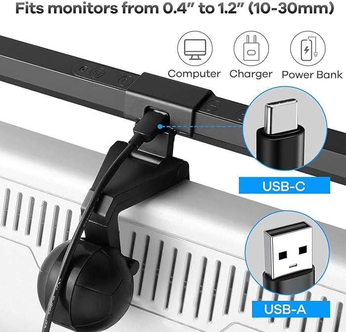 HIOUME Monitor Light Bar, USB Powered LED Computer Light for Desk/Office/Home, 3 Adjustable Color Temperature, 10 Dimming Brightness Levels, No Screen Glare, Black - Image 6
