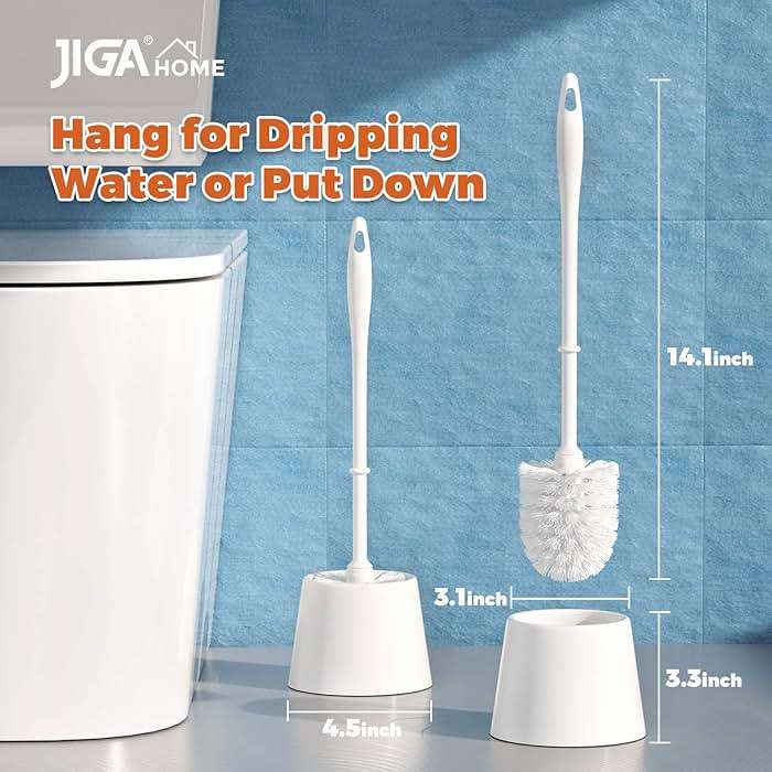 JIGA 3 Pack Toilet Brush and Holder Set, Toilet Bowl Brush with Caddy Bathroom Stiff Bristles Toilet Scrub Brush, White - Image 3