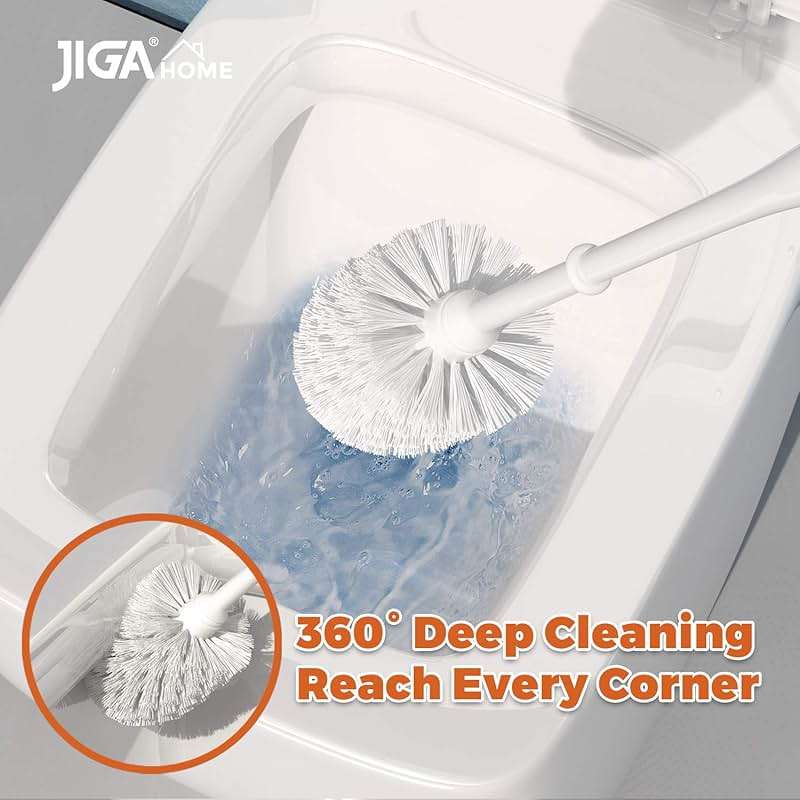JIGA 3 Pack Toilet Brush and Holder Set, Toilet Bowl Brush with Caddy Bathroom Stiff Bristles Toilet Scrub Brush, White - Image 4