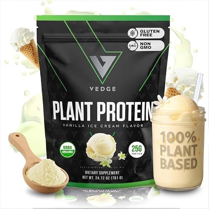 VEDGE Vegan Protein Powder - Plant Protein Powder with Pea, Pumpkin & Sunflower - USDA Organic, Amino Acids, Dairy Free, Gluten Free, Soy Free, Keto, Non GMO, Smooth Texture - Vanilla - 20 Servings - Product Image