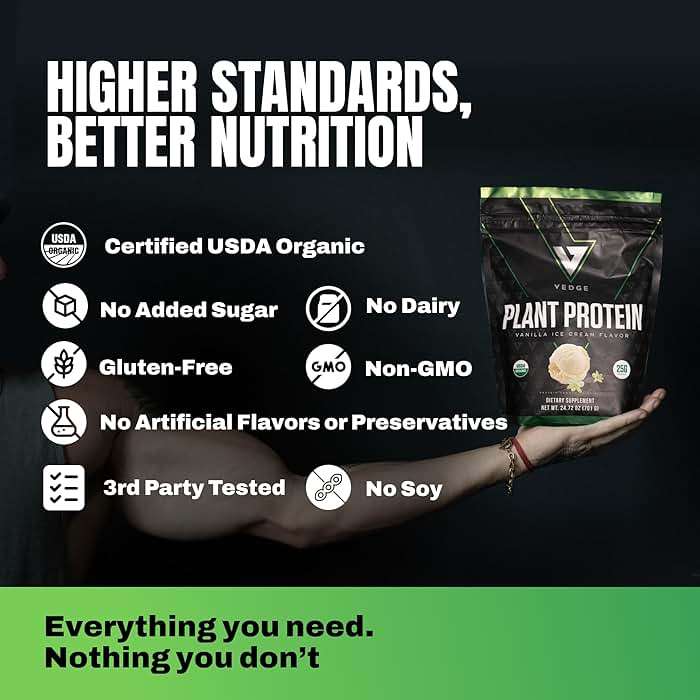 VEDGE Vegan Protein Powder - Plant Protein Powder with Pea, Pumpkin & Sunflower - USDA Organic, Amino Acids, Dairy Free, Gluten Free, Soy Free, Keto, Non GMO, Smooth Texture - Vanilla - 20 Servings - Image 5