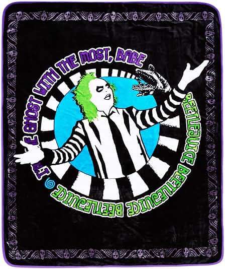 Spirit Halloween Reversible Beetlejuice Fleece Blanket - Image 1