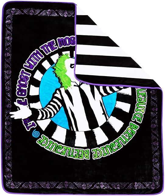 Spirit Halloween Reversible Beetlejuice Fleece Blanket - Image 3