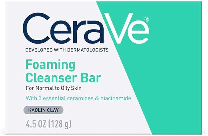 CeraVe Foaming Cleanser Bar, Soap-Free Body and Face Cleanser Bar for Oily Skin, Fragrance Free, 4.5 Ounce - Image 1