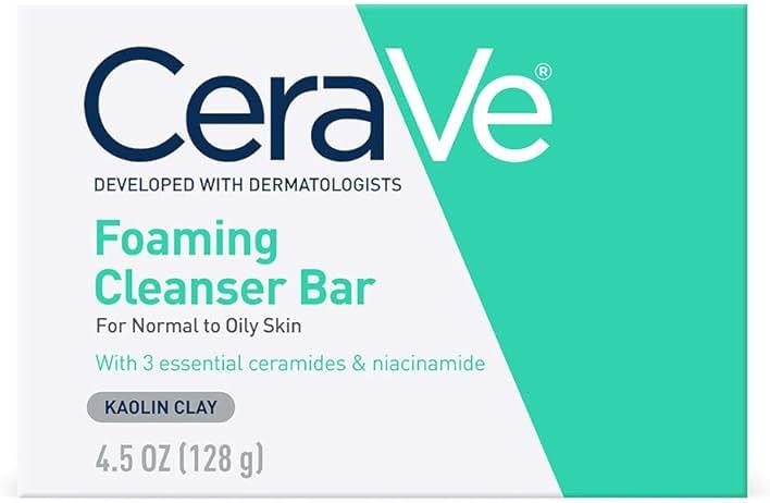 CeraVe Foaming Cleanser Bar, Soap-Free Body and Face Cleanser Bar for Oily Skin, Fragrance Free, 4.5 Ounce - Product Image
