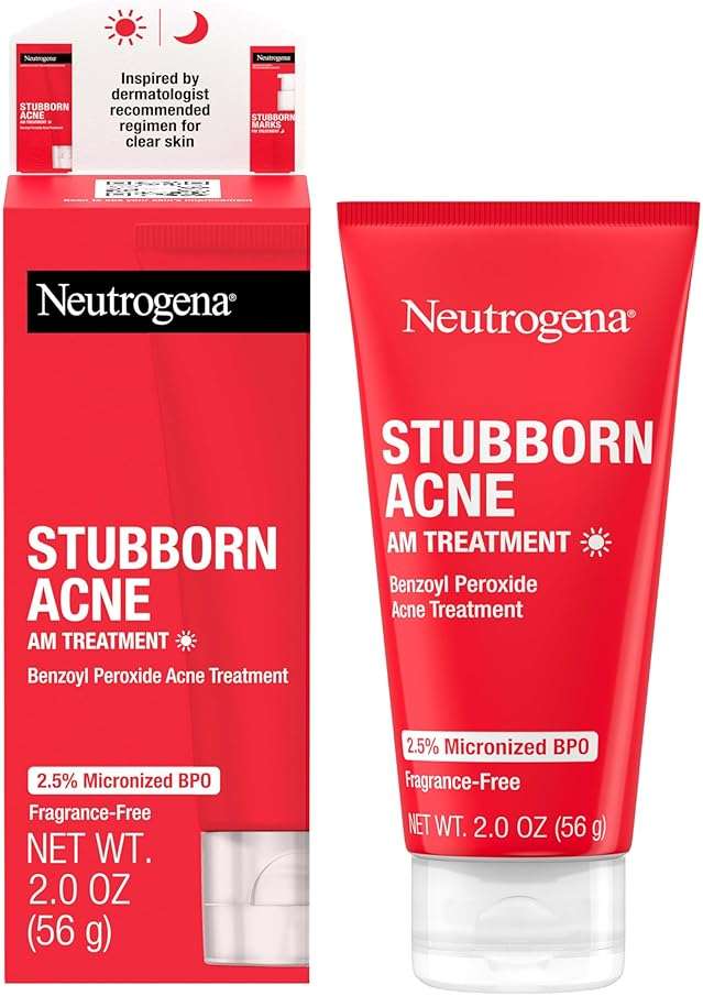 Neutrogena Stubborn Acne AM Face Treatment with 2.5% Micronized Benzoyl Peroxide Acne Medication, Oil-Free Daily Facial Treatment Reduces Size & Redness of Breakouts, Paraben-Free, 2.0 oz | 2.5% - Image 1