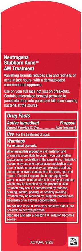Neutrogena Stubborn Acne AM Face Treatment with 2.5% Micronized Benzoyl Peroxide Acne Medication, Oil-Free Daily Facial Treatment Reduces Size & Redness of Breakouts, Paraben-Free, 2.0 oz | 2.5% - Image 9