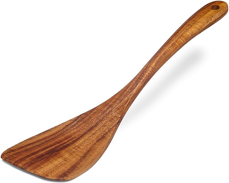 Jilla-hla Wooden Spatula Nonstick Turner Acacia Wood, Right Long Handle Flat Frying Spatulas Handmade for Mother Wife Grandma Her Kitchen Gift, Ideal Cookware Utensils for Cooking Eggs, Fish, Pancakes - Product Image