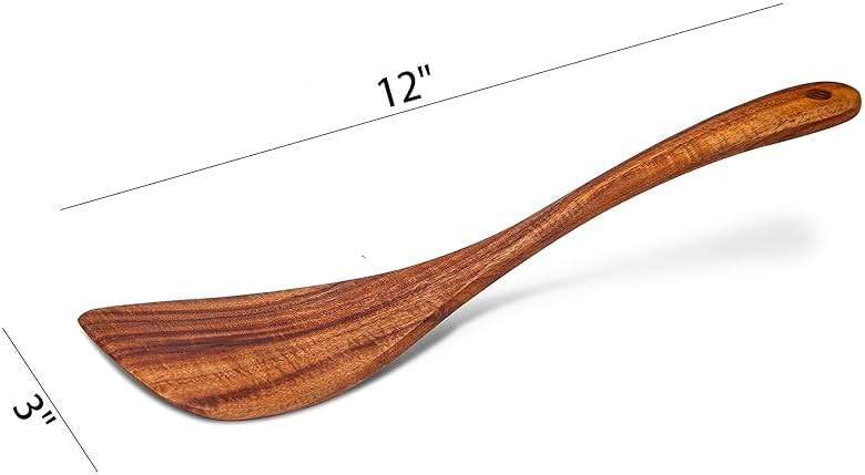 Jilla-hla Wooden Spatula Nonstick Turner Acacia Wood, Right Long Handle Flat Frying Spatulas Handmade for Mother Wife Grandma Her Kitchen Gift, Ideal Cookware Utensils for Cooking Eggs, Fish, Pancakes - Image 3