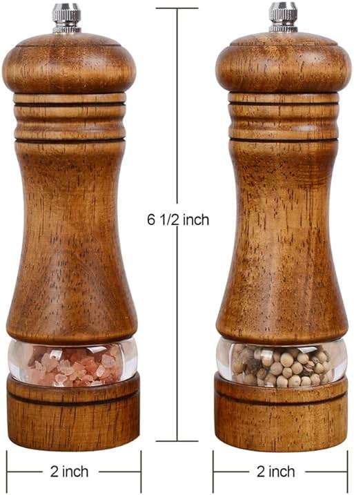 Haomacro Wood Salt and Pepper Grinder Mills Set, Classic Manual Pepper Grinder Salt Grinder Refillable Pepper Mill Sets with Acrylic Visible Window Adjustable Ceramic Grinding Rotor 6.5inch 2 Pack - Image 3