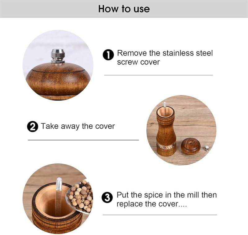 Haomacro Wood Salt and Pepper Grinder Mills Set, Classic Manual Pepper Grinder Salt Grinder Refillable Pepper Mill Sets with Acrylic Visible Window Adjustable Ceramic Grinding Rotor 6.5inch 2 Pack - Image 5