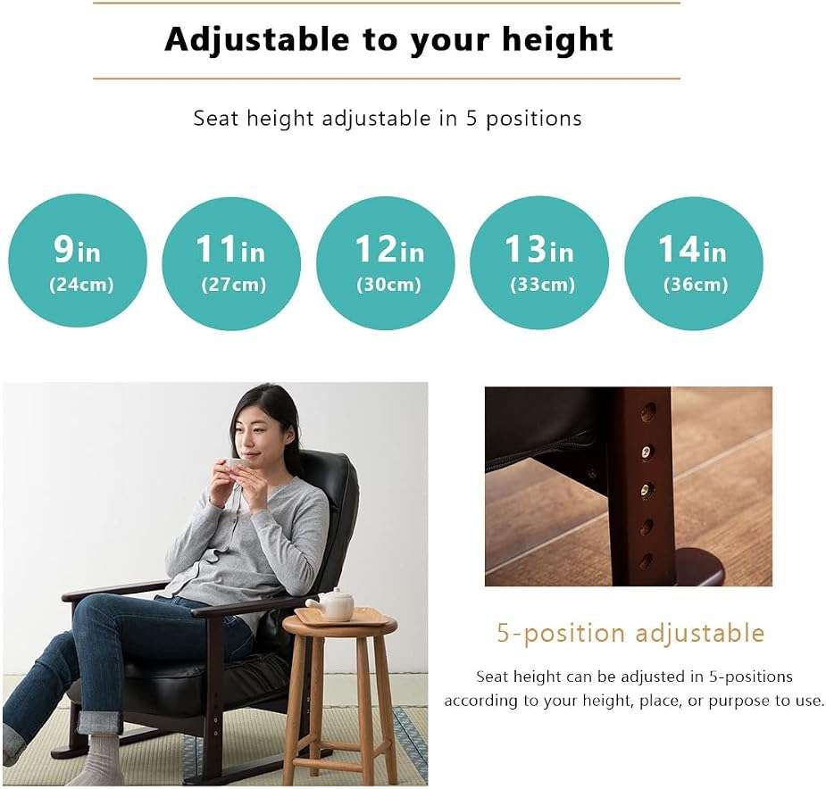 EMOOR KIRAKU Lightweight Adjustable Recliner Chair with Arms (Low-Type) Stand Assist for Elderly, 7-Angle & 5-Height Adjust, No Assembly, Gray - Image 4