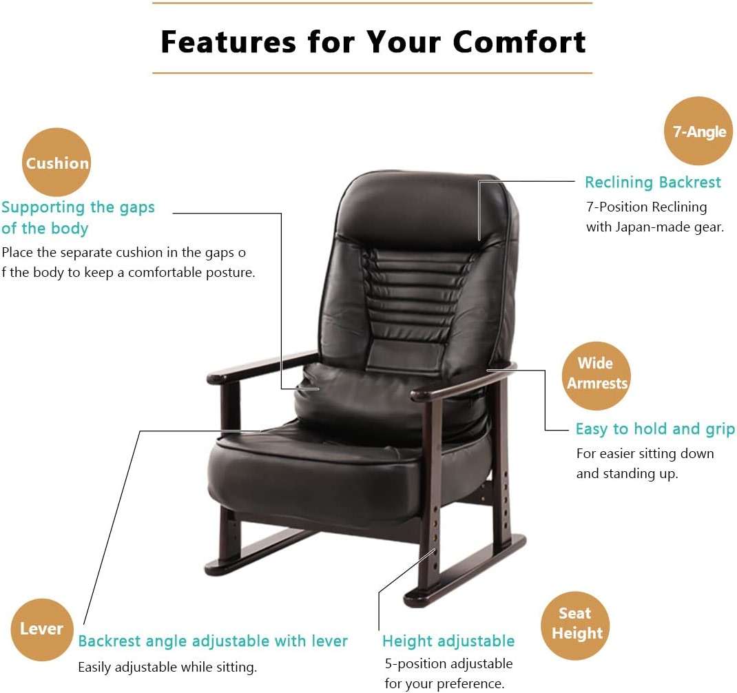 EMOOR KIRAKU Lightweight Adjustable Recliner Chair with Arms (Low-Type) Stand Assist for Elderly, 7-Angle & 5-Height Adjust, No Assembly, Gray - Image 5