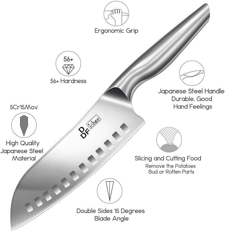 DDF iohEF Kitchen Knife, Chef's Knife In Japanese Stainless Steel Professional Santoku Cooking Knife, 7 Inch Non-slip Ultra Sharp Knife with Ergonomic Handle - Image 4