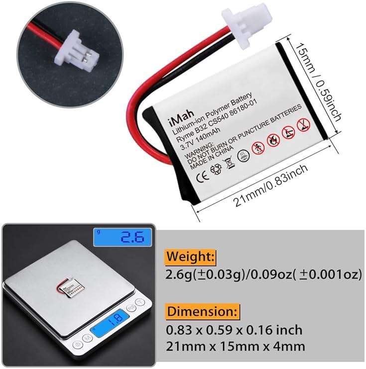 iMah Replacement for Plantronics CS540 and C054 Wireless Headset Battery, Fits Plantronics 86180-01 84479-01 Battery, Pack of 2 - Image 2