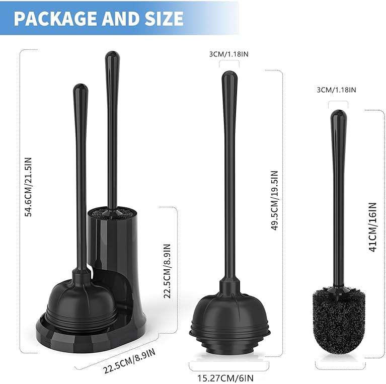 uptronic Toilet Plunger and Brush,2 Pack Bowl Brush and Heavy Duty Toilet Plunger Set with Holder, 2-in-1 Bathroom Cleaning Combo with Modern Caddy Stand for 5.7-inch Toilet Drain Bathroom Cleaning - Image 2