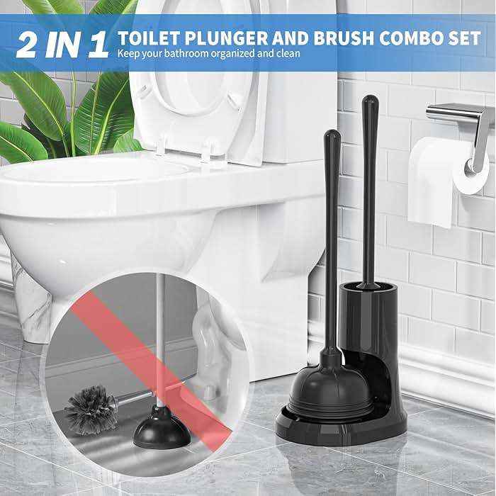 uptronic Toilet Plunger and Brush,2 Pack Bowl Brush and Heavy Duty Toilet Plunger Set with Holder, 2-in-1 Bathroom Cleaning Combo with Modern Caddy Stand for 5.7-inch Toilet Drain Bathroom Cleaning - Image 8