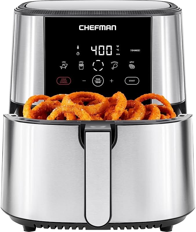 Chefman Air Fryer 8 Qt | TurboFry® 4-in-1 with 450°F Hi-Fry Option for Crispier Results | Bake, Dehydrate, Frozen | XL Nonstick Dishwasher-Safe Basket | Stainless Steel - Product Image