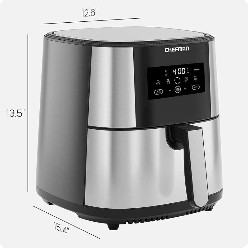 Chefman Air Fryer 8 Qt | TurboFry® 4-in-1 with 450°F Hi-Fry Option for Crispier Results | Bake, Dehydrate, Frozen | XL Nonstick Dishwasher-Safe Basket | Stainless Steel - Image 2
