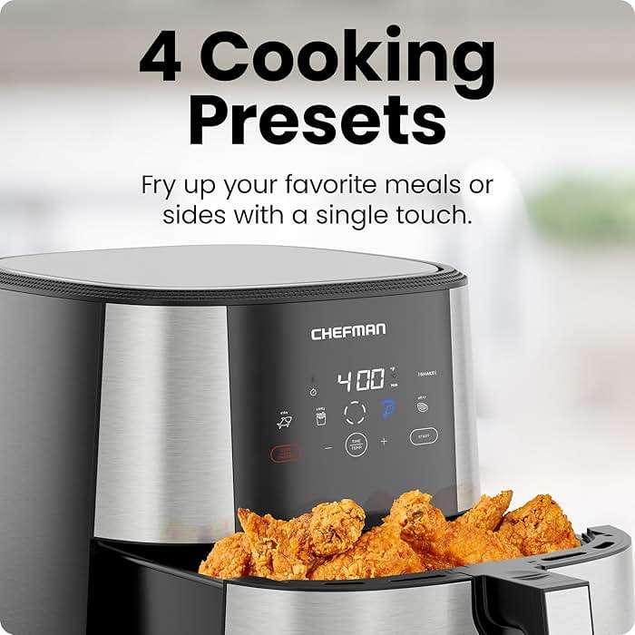 Chefman Air Fryer 8 Qt | TurboFry® 4-in-1 with 450°F Hi-Fry Option for Crispier Results | Bake, Dehydrate, Frozen | XL Nonstick Dishwasher-Safe Basket | Stainless Steel - Image 6