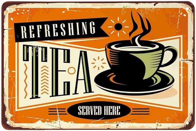 AOYEGO Tea Tin Sign,Refreshing Tea Service Here Dark Yellow Vintage Metal Tin Signs for Cafes Bars Pubs Shop Wall Decorative Funny Retro Signs for Men Women 8x12 Inch - Image 2