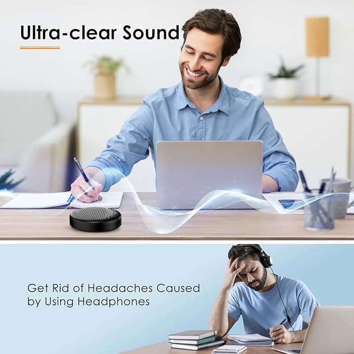 EMEET Conference Speaker and Microphone Luna 360° Voice Pickup w/Noise Reduction/Mute/Indicator USB Bluetooth Speakerphone w/Dongle for 8 People Daisy Chain for 16 Compatible with Leading Software - Image 3