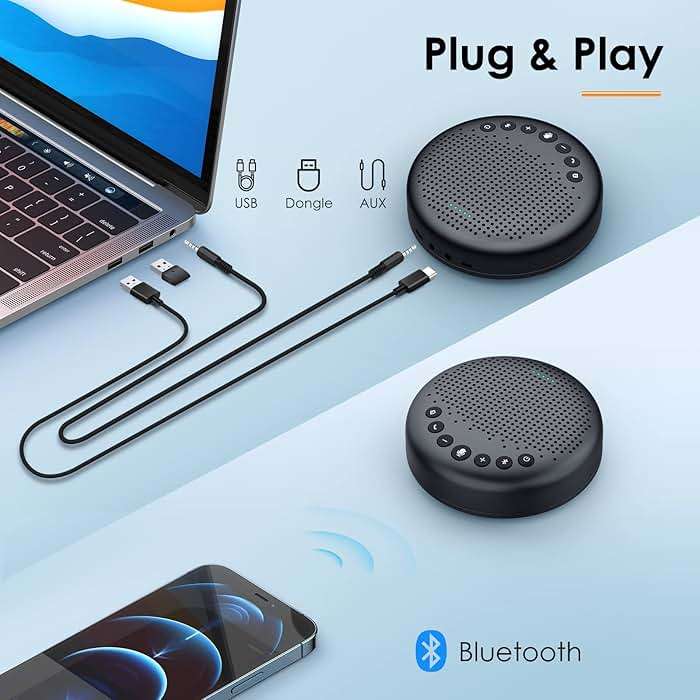 EMEET Conference Speaker and Microphone Luna 360° Voice Pickup w/Noise Reduction/Mute/Indicator USB Bluetooth Speakerphone w/Dongle for 8 People Daisy Chain for 16 Compatible with Leading Software - Image 7