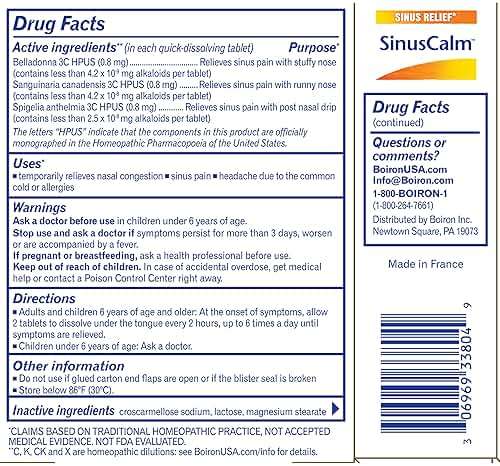 Boiron SinusCalm Tablets for Sinus Pain Relief, Runny Nose, Congestion, Sinus Pressure, Headache - 120 Count (Pack of 2) - Image 5