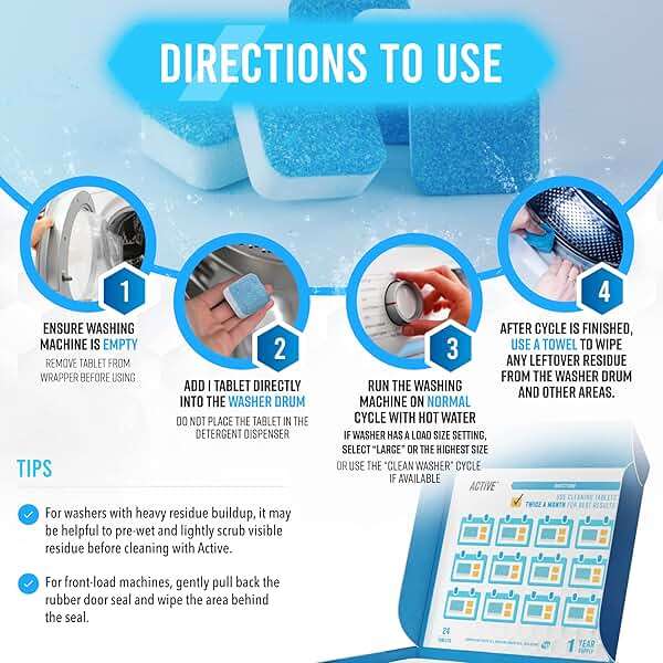 Washing Machine Cleaner Descaler 24 Pack - Deep Cleaning Tablets For HE Front Loader & Top Load Washer, Septic Safe Eco-Friendly Deodorizer, Clean Inside Drum and Laundry Tub Seal - 12 Month Supply - Image 4