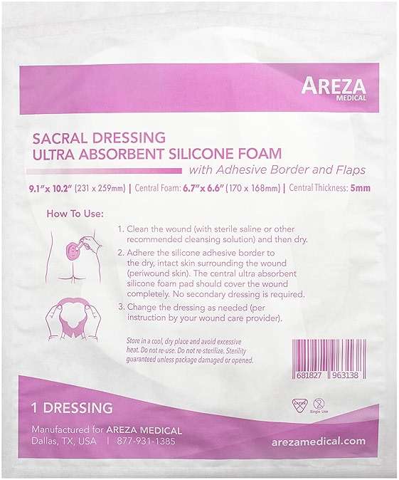Areza Medical - Silicone Foam with Super-Absorbent Layer - Wound Dressing - Waterproof - with Adhesive Border - Sterile - Designed for Sacral Wounds - 9.1" x 10.2" - 10 PCS per Box - Image 5