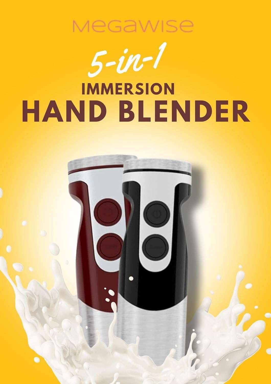 MegaWise Pro Titanium Reinforced 5-in-1 Immersion Hand Blender, Powerful Motor with 80% Sharper Blades, 12-Speed Corded Blender, Including 500ml Chopper, 600ml Beaker, Whisk and Milk Frother (Black) - Image 3