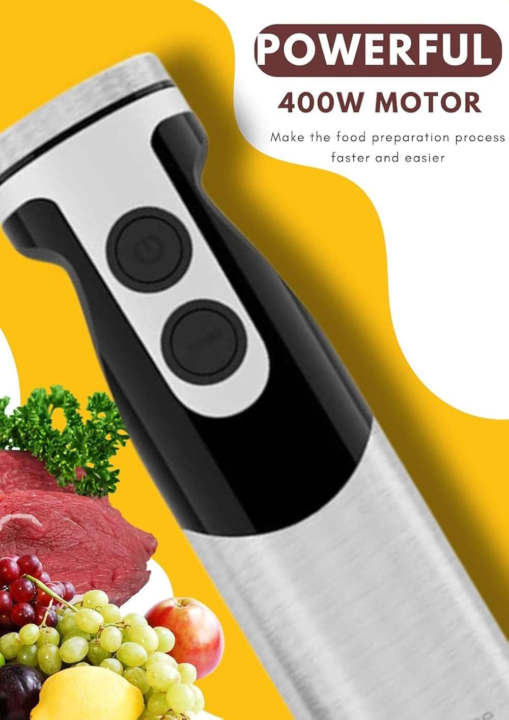 MegaWise Pro Titanium Reinforced 5-in-1 Immersion Hand Blender, Powerful Motor with 80% Sharper Blades, 12-Speed Corded Blender, Including 500ml Chopper, 600ml Beaker, Whisk and Milk Frother (Black) - Image 4