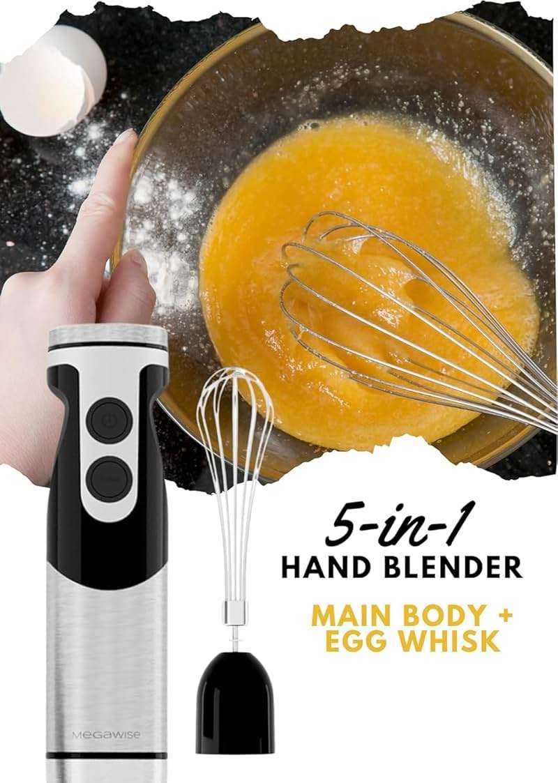 MegaWise Pro Titanium Reinforced 5-in-1 Immersion Hand Blender, Powerful Motor with 80% Sharper Blades, 12-Speed Corded Blender, Including 500ml Chopper, 600ml Beaker, Whisk and Milk Frother (Black) - Image 8