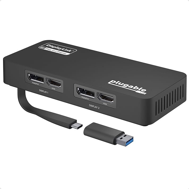 Plugable 4K DisplayPort and HDMI Dual Monitor Adapter for USB 3.0 and USB-C, Compatible with Windows - Product Image