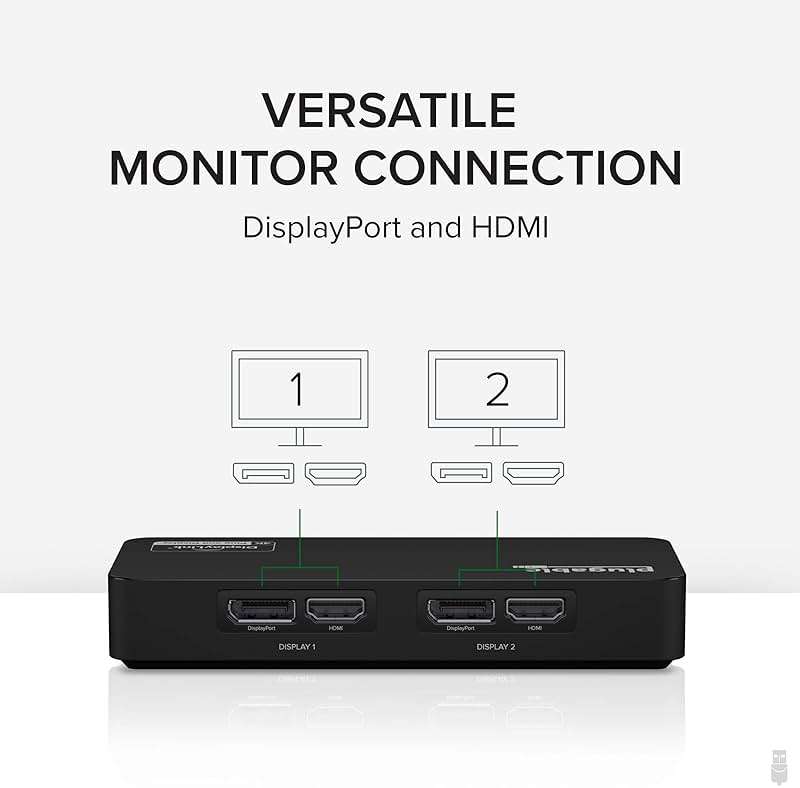 Plugable 4K DisplayPort and HDMI Dual Monitor Adapter for USB 3.0 and USB-C, Compatible with Windows - Image 3