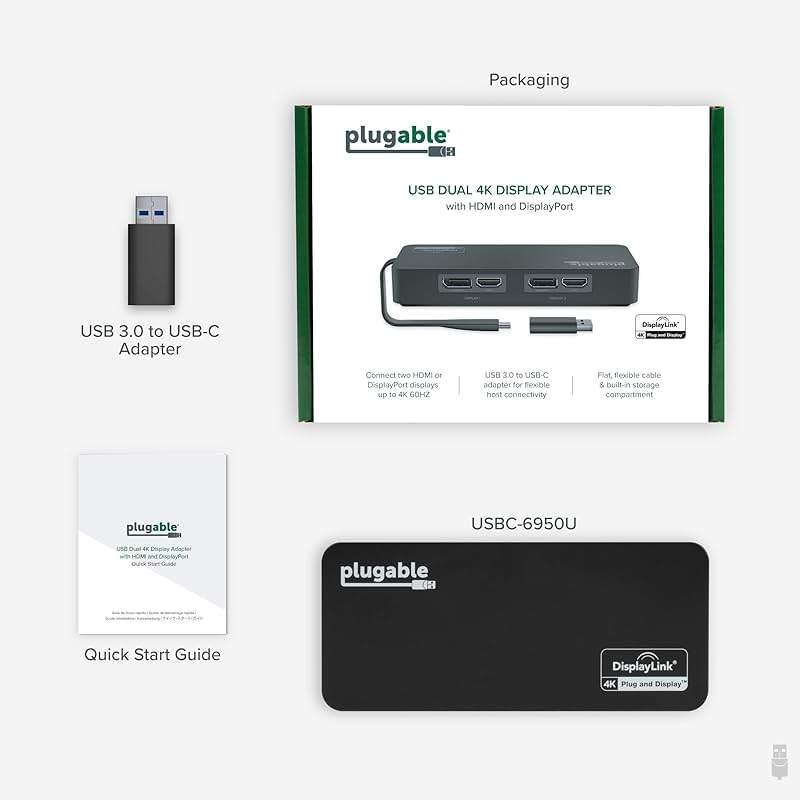 Plugable 4K DisplayPort and HDMI Dual Monitor Adapter for USB 3.0 and USB-C, Compatible with Windows - Image 8