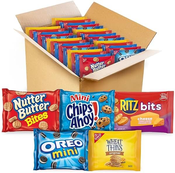 OREO Mini Cookies, Mini CHIPS AHOY! Cookies, RITZ Bits Cheese Crackers, Nutter Butter Bites & Wheat Thins Crackers, Nabisco Cookie & Cracker Variety Pack, 50 Snack Packs - Product Image