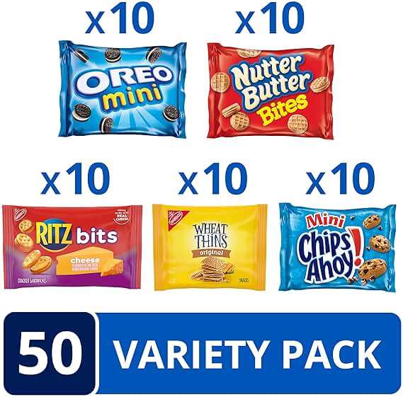 OREO Mini Cookies, Mini CHIPS AHOY! Cookies, RITZ Bits Cheese Crackers, Nutter Butter Bites & Wheat Thins Crackers, Nabisco Cookie & Cracker Variety Pack, 50 Snack Packs - Image 2