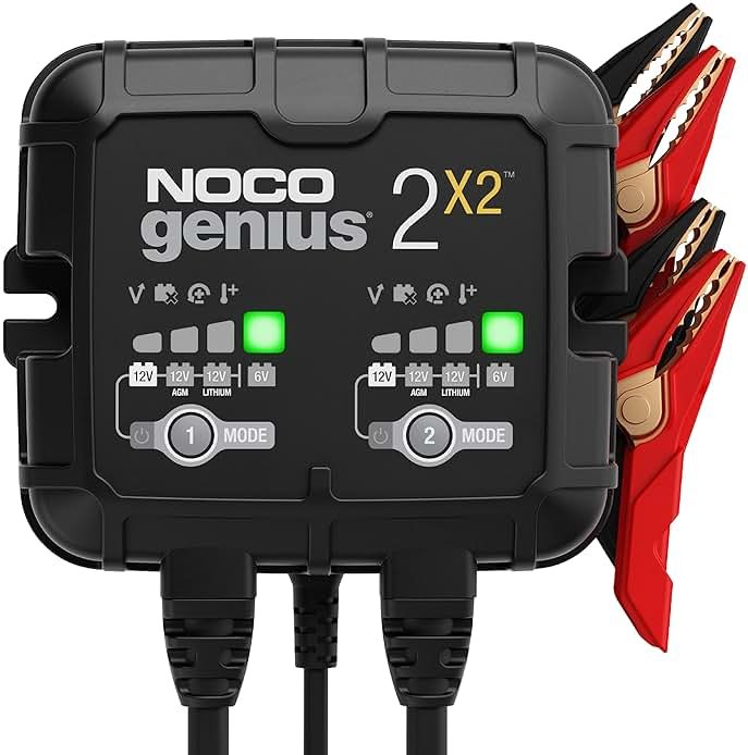 NOCO GENIUS2X2: 4A 2-Bank Smart Battery Charger (2A/Bank) - 6V/12V Automatic Maintainer, Trickle Charger & Desulfator with Overcharge Protection & Temperature Compensation – for Lead-Acid & Lithium - Product Image