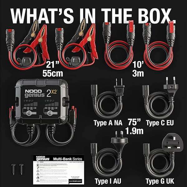 NOCO GENIUS2X2: 4A 2-Bank Smart Battery Charger (2A/Bank) - 6V/12V Automatic Maintainer, Trickle Charger & Desulfator with Overcharge Protection & Temperature Compensation – for Lead-Acid & Lithium - Image 8